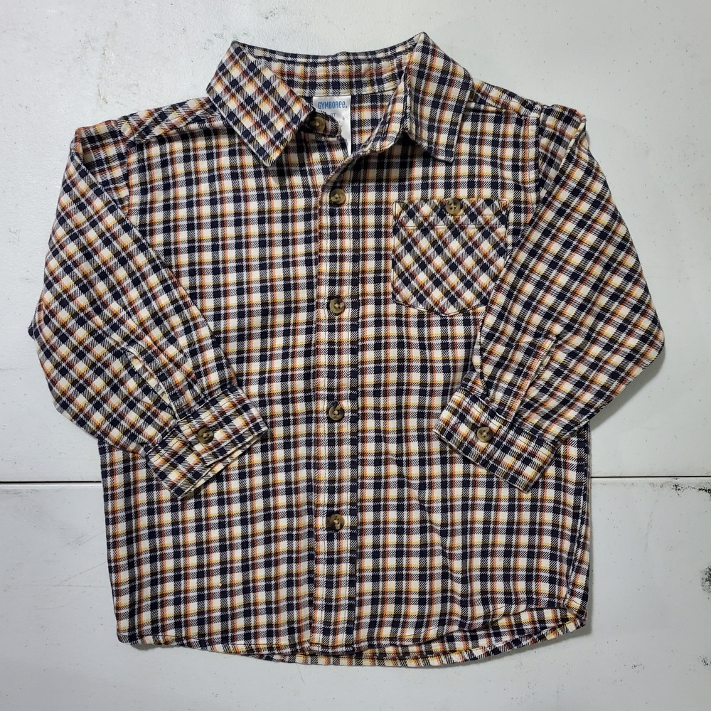 Gymboree Blue and Orange Plaid Button Down Flannel